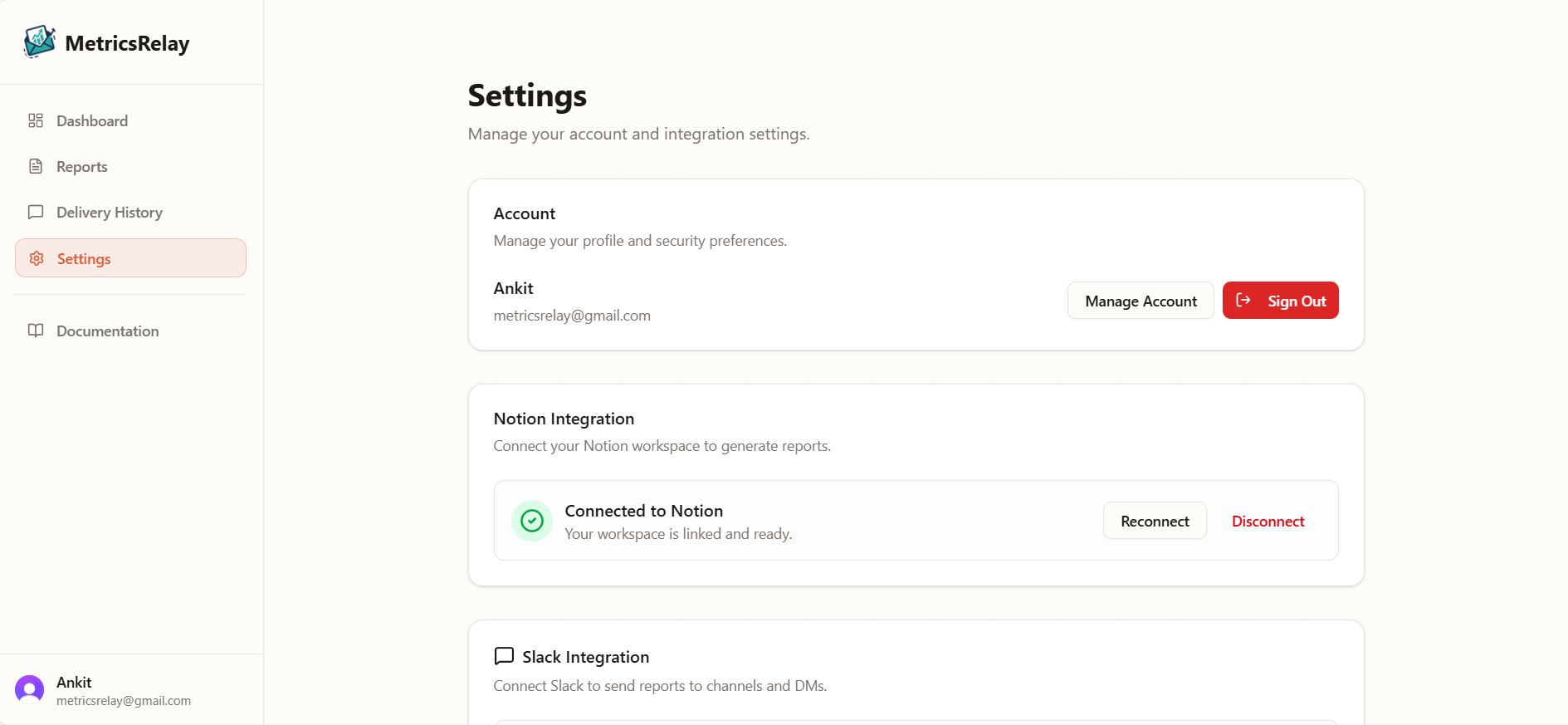 Settings Page